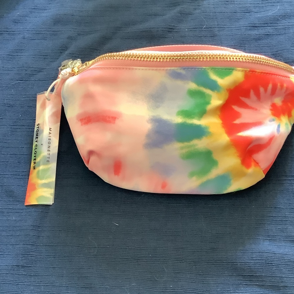 Stoney Clover Lane Rainbow Tie-Dye Pouch with Pink Trim